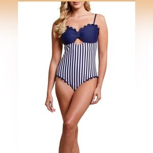 Tribal Navy and White Striped One-Piece Swimsuit